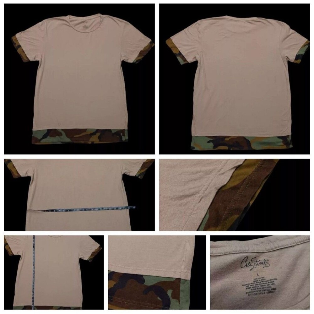 City Streets Men T Shirt Large Khaki Camo Army Fatigue Short Sleeve Streetwear